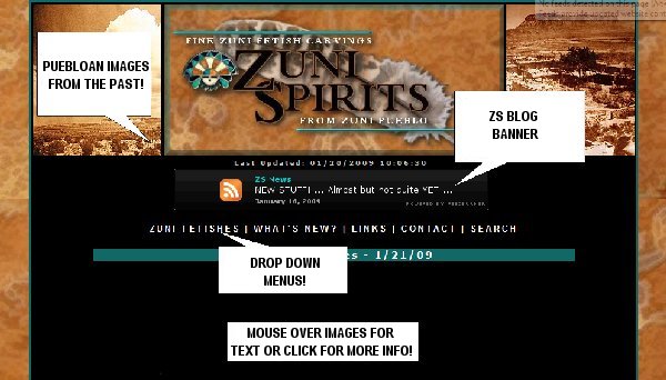 Screen shot of the new Zuni Spirits index page