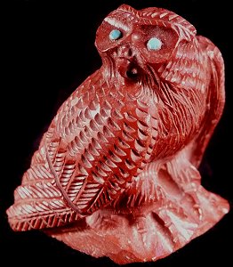 Mesmerizing pipestone owl - fabulous detail - by the talented Derrick Kaamasee | Price:  WAS $135.  | NOW ON SALE $ 54.  |  CLICK IMAGE for more views & information.