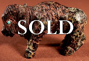 This handsome bison was carved by Clive Hustito from augite serpentine |  Price:  WAS $75.  | NOW ON SALE $42.  |  CLICK IMAGE for more views & information.