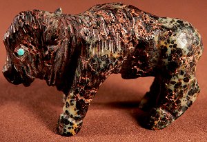 This handsome bison was carved by Clive Hustito from augite serpentine |  Price:  WAS $75.  | NOW ON SALE $48.  |  CLICK IMAGE for more views & information.