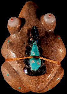 Delvin Leekya has carved this googly-eyed frog from the standard specimen of Zuni rock - the 'family' stone. |  Price:  WAS $72.  | NOW ON SALE $60.  |  CLICK IMAGE for more views & information.