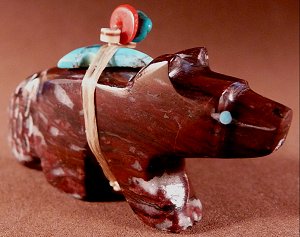 This beautiful wolf is carved  of 'Wild Horse' or magnasite hemative and he has all the usual features Emery Eriacho is known for |  Price: $65.   | NOW ON SALE $54.  |  CLICK IMAGE for more views & information.