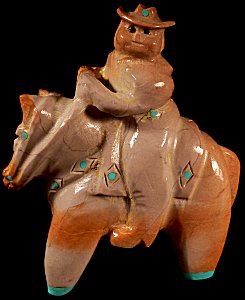  Freddie Leekya  | Price $225. | Zuni rock Vaquero on horseback  |  CLICK IMAGE for more views & information.