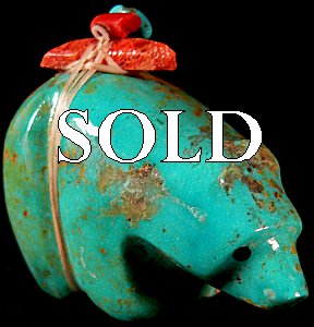 Emery Eriacho |  Price:  $60.    |Turquoise  | Bear with heartline  |  CLICK IMAGE for more views & information.