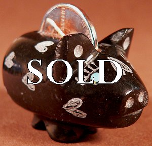 Rosella Shack   | Price $48. | Black marble, sgraffito | Piggy Bank  |  CLICK IMAGE for more views & information.