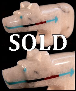 Rodney Laiwakete | Price $75. |Colorado White marble | Bear with heartline | CLICK IMAGE for more views & information.