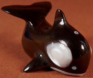Calvert Bowannie   | Price $45.  | Jet & Mother of Pearl  |  Orca |  CLICK IMAGE for more views & information.