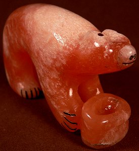 Rickson Kalestewa | Utah Orange Alabaster | Bear with pot | Price: $75.  |CLICK  IMAGE for more views & information.