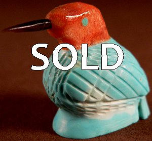 Edison Bobelu | Turquoise & Coral | Hummingbird | Price: $42. |CLICK  IMAGE for more views & information.