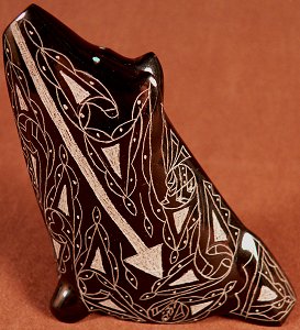 Curtis Garcia | Coyote | Black marble, Sgraffito | Price: $125. |CLICK  IMAGE for more views & information.