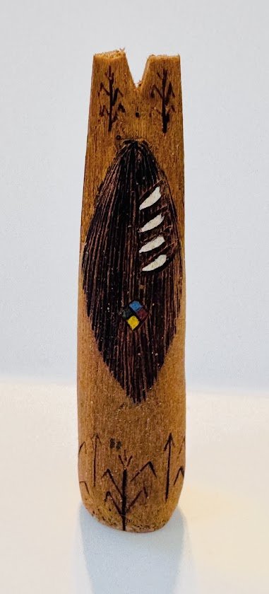 Zuni Spirits is proud to represent a variety of Zuni fetish carvers, including Ravis O, Sr.|  Painted Cottonwood Tablita Corn Maiden (Inlaid)