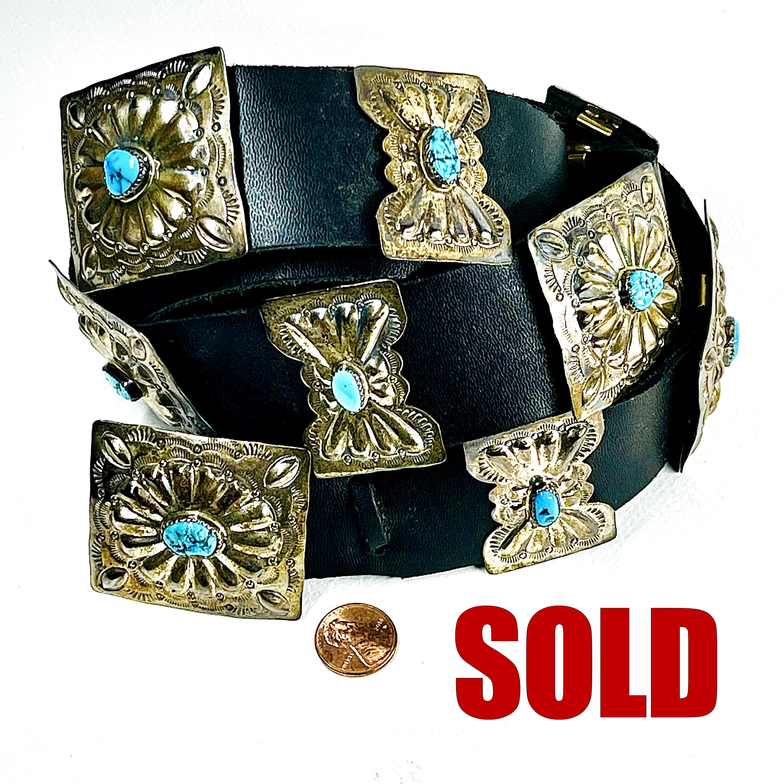 Turquoise Inlaid Concho Belt | $495. +   shipping, depending on your location | Texas sales tax applies to Texas Residents! | 
CLICK  IMAGE for more views & information. | Native American made products  
from Zunispirits.com!