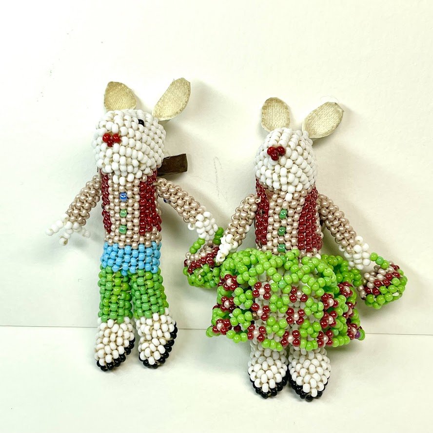 Elizabeth Vacit, Beaded Pink & Green Rabbits